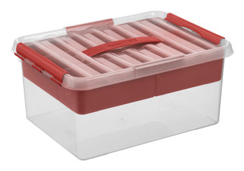 Sigma home Q-Line Aufbewahrungsbox 15 l (mit Deckel) – Kunststoff – Rot/Transparent – 400 × 300 × 180 mm