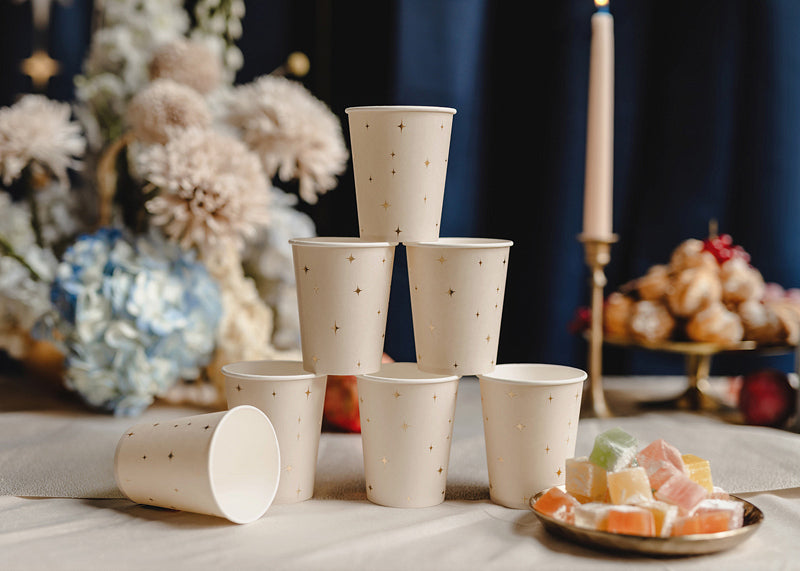 PartyDeco Becher, Papier – 2,2 dl, beige/gold – 6 Stk.