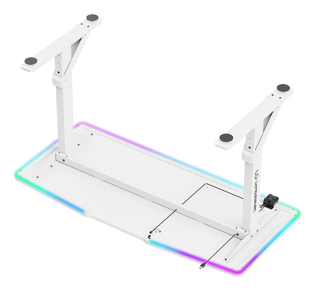 Ultradesk Iron Gaming-Tisch – 132,5 × 60,5 cm, höhenverstellbar, RGB-Beleuchtung, weiss, Stahl