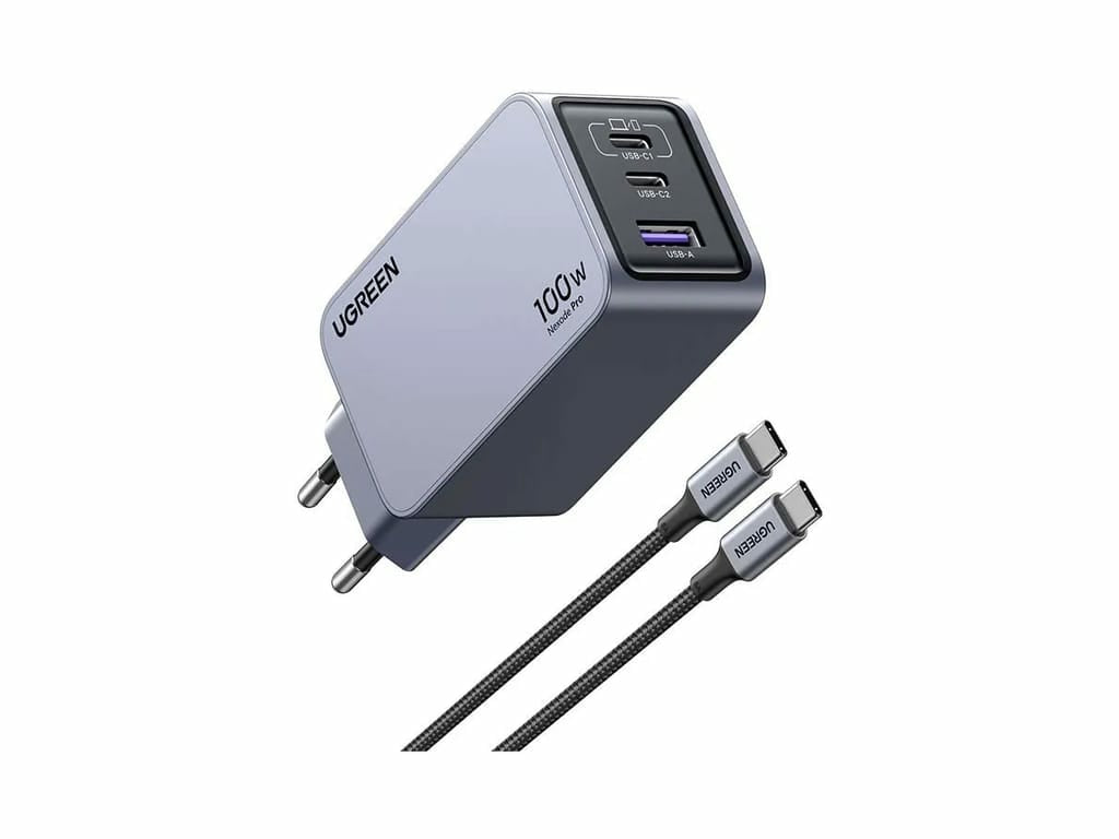 UGREEN Nexode Pro 25874 USB-Ladegerät 100 W – USB-C×2, USB-A×1 – PD, GaN – EU-Stecker (Typ C)