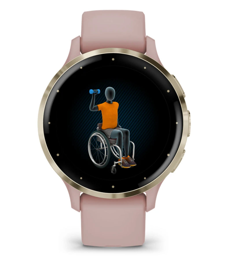 Garmin Venu 3S – Smartwatch – 41 mm, 1,2", GPS, WLAN, AMOLED, Gorilla Glass, 50 m, Hellrosa/Gold, Sportarmband