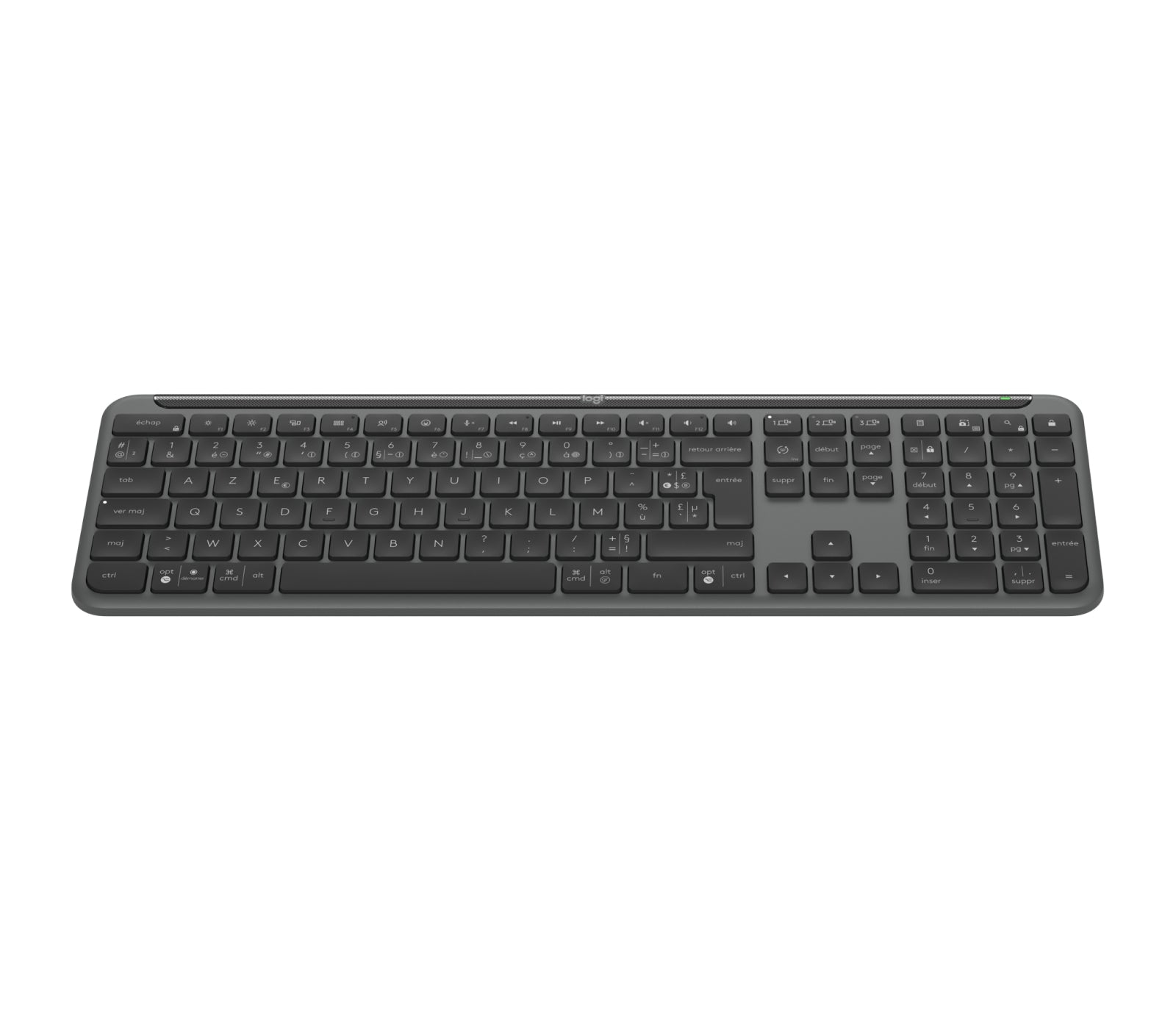 Logitech K950 Signature Slim – Tastatur, kabellos (Bluetooth/2,4 GHz), FR-Layout (FR), Grau