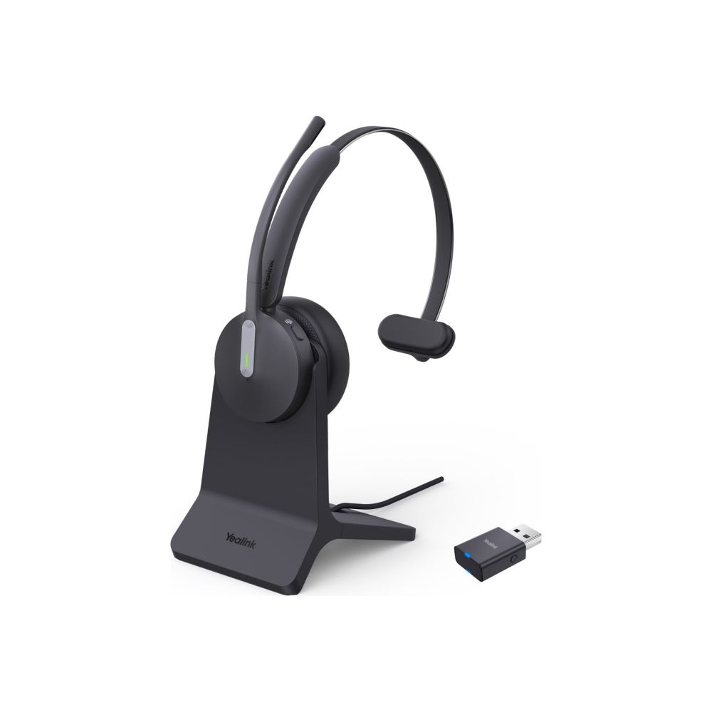Yealink WH64 Hybrid Office-Headset – On-Ear, Mono, BT 5.2, mit Ladestation, Schwarz