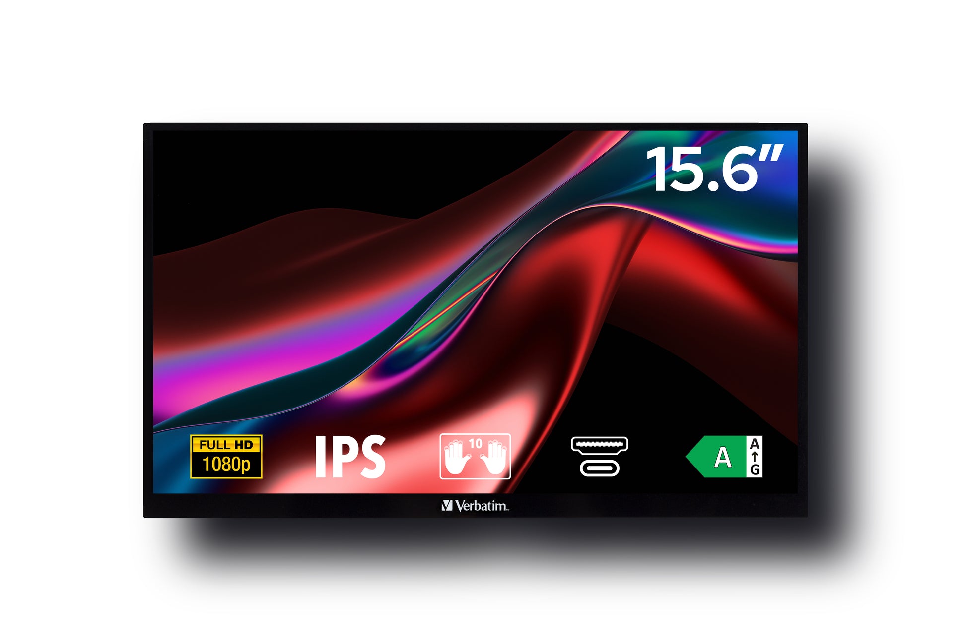Verbatim Portabler Monitor, 15,6", 1920 × 1080 (Full HD), IPS, Touch, 60 Hz, 250 cd/m², USB-C, Schwarz