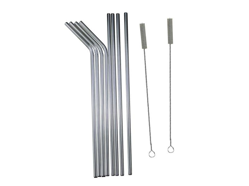 FTM Strohhalm-Set – 8er Set, 26,7 cm, Ø 0,6 cm, Edelstahl, 4 gerade/4 geknickt, inkl. 2 Reinigungsbürsten