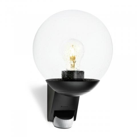 STEINEL Aussenwandleuchte – max. 60 W – IP44 – Netzbetrieb – mit Bewegungsmelder – Schwarz – Glas, Kunststoff