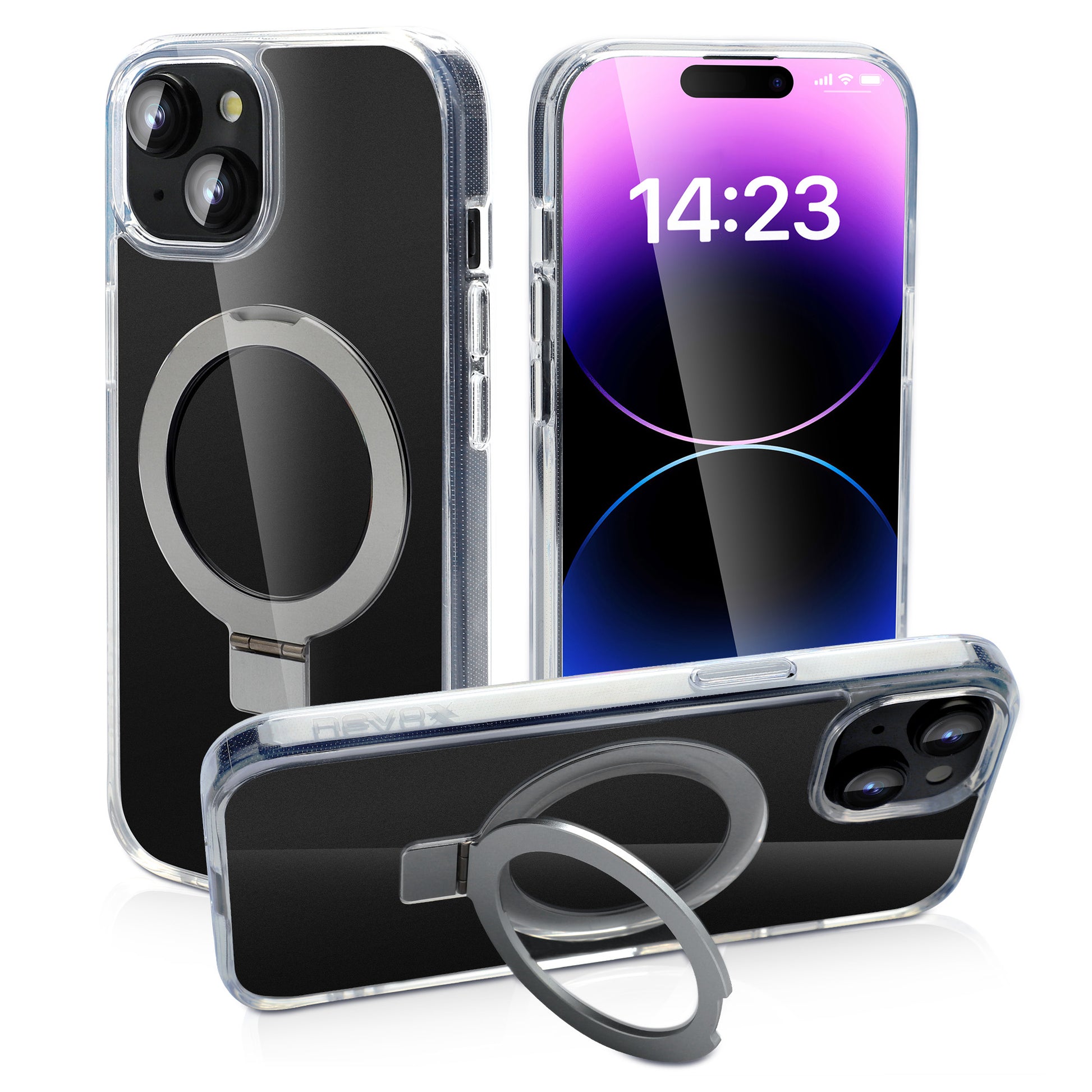 Nevox – Backcover – für Apple iPhone 16 – Transparent – TPU – MagSafe-kompatibel, Desktop-Ständer