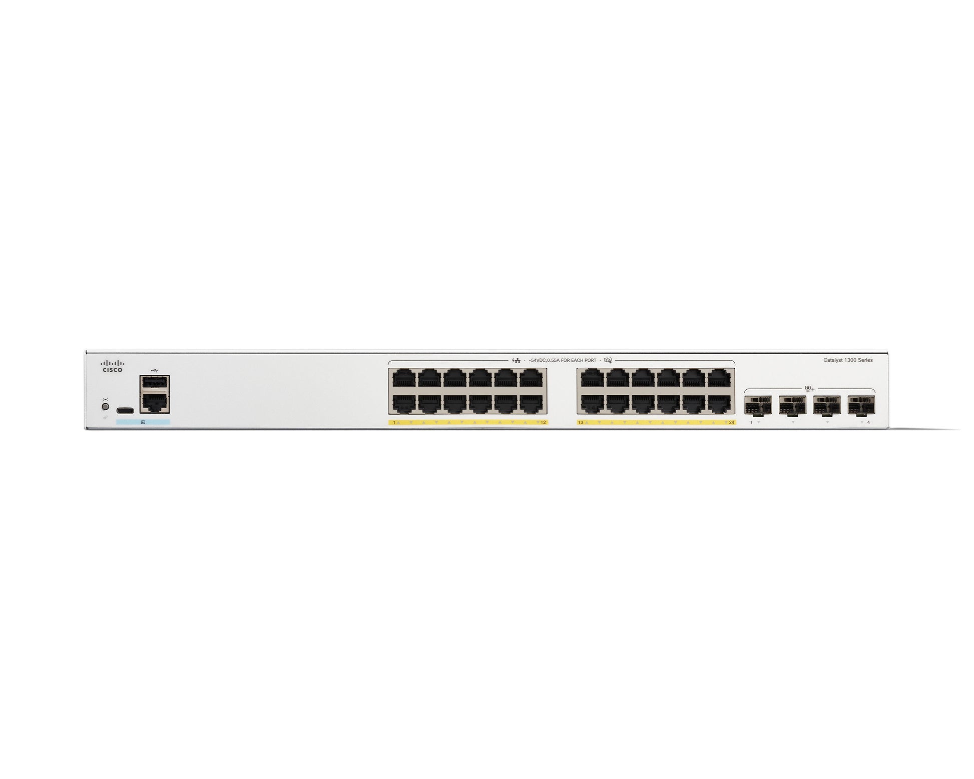 Cisco Catalyst 1300 – Managed Switch – 24×GbE, 4×10G SFP+, L2+/L3, PoE+ 375 W, 1U