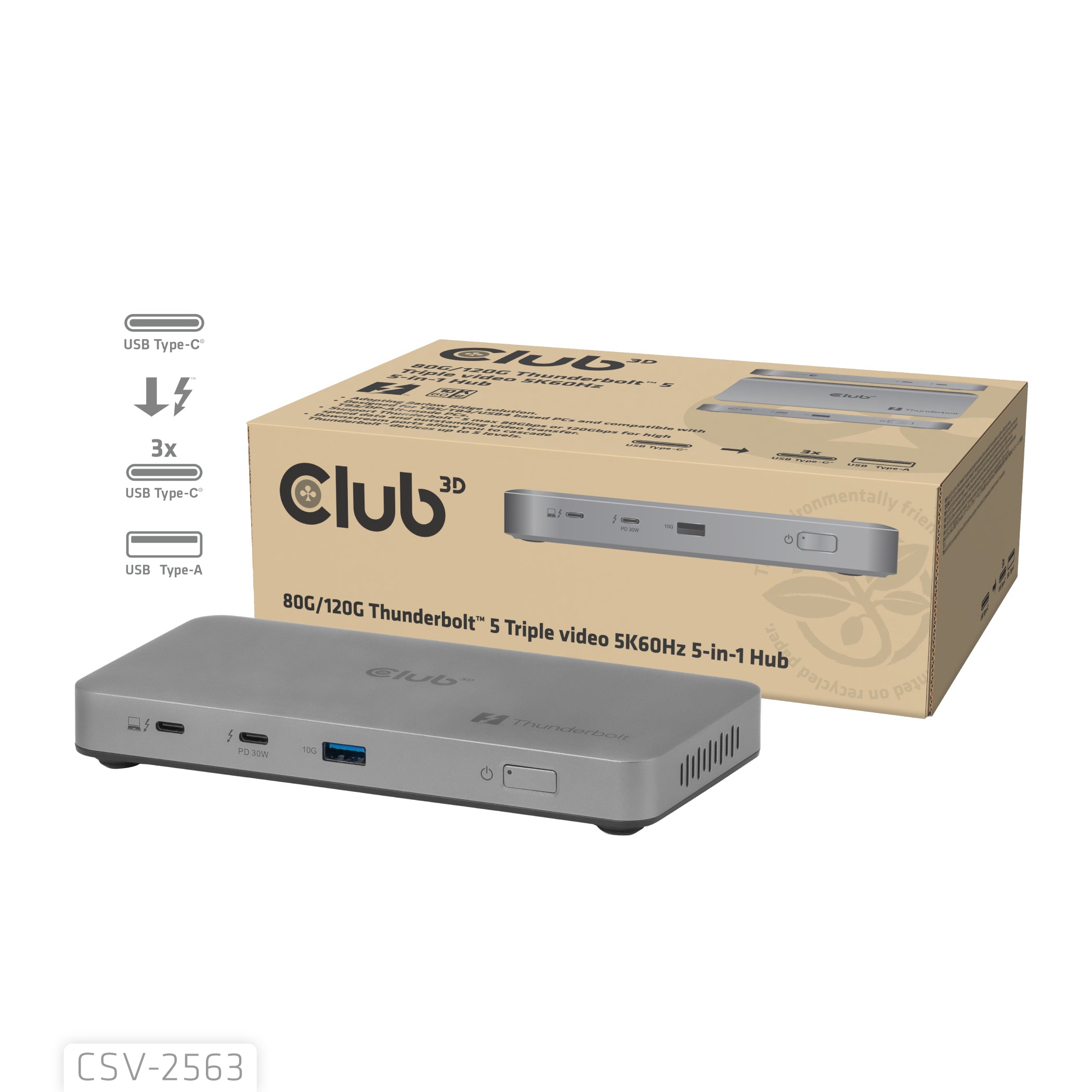 CLUB3D Club 3D Thunderbolt Hub – 3× Video (5K60Hz), 180 W PD, TB5 × 3, für Apple