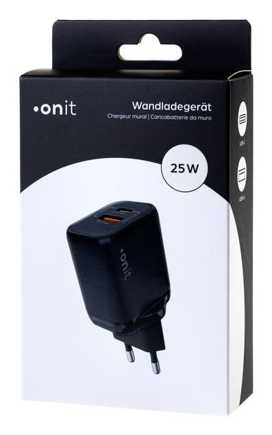 ONIT F02793 USB-Wandladegerät 25 W – USB-C×1, USB-A×1 – PD 3.0, PPS, QC 3.0, GaN, EU-Stecker (Typ C)