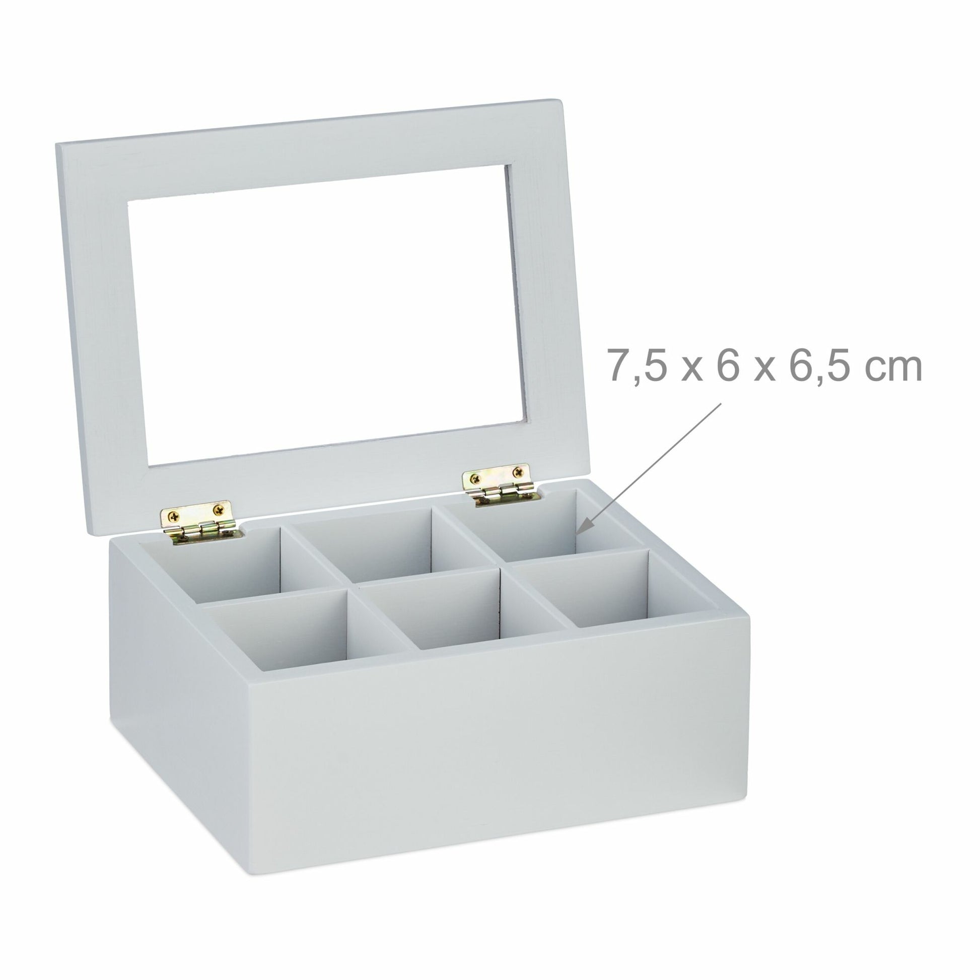 Relaxdays Teebeutelbox Bambus/Kunststoff, 6 Fächer, Weiss