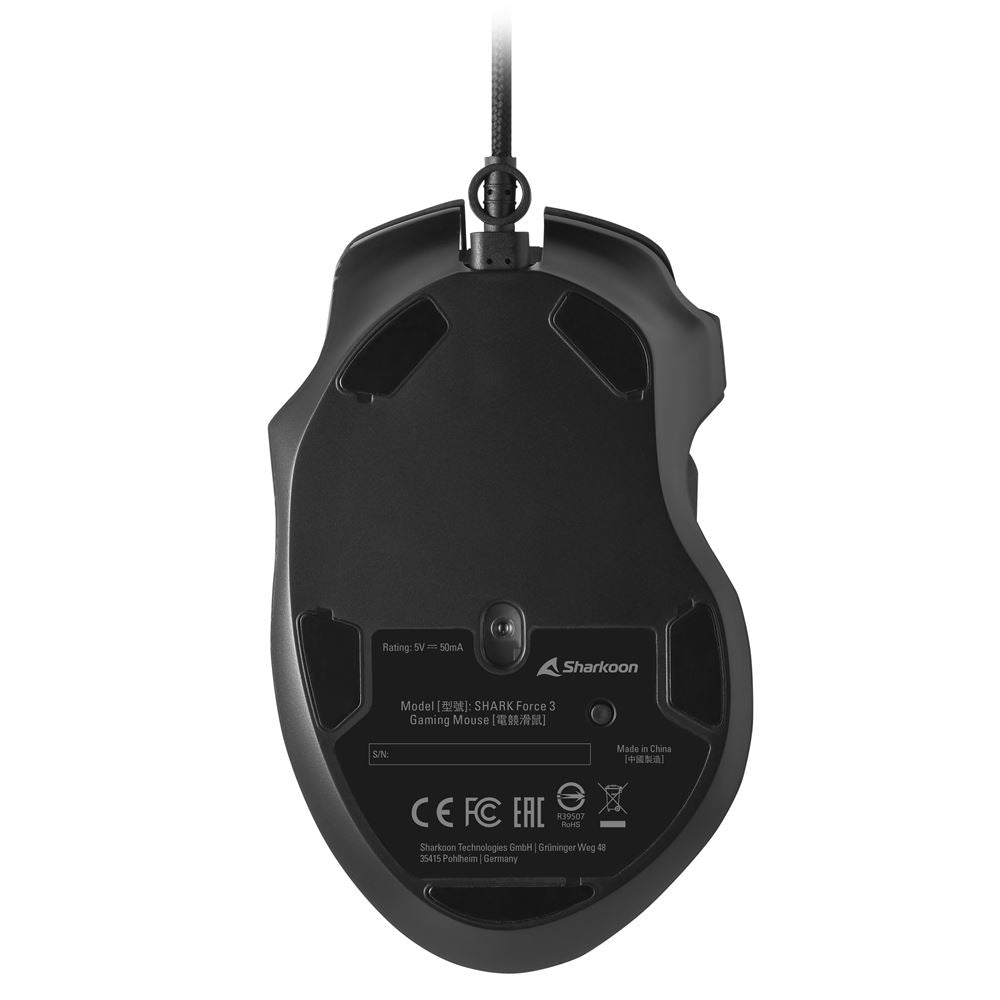 R-Go Tools Sharkoon SHARK Force 3 – Gaming-Maus – Kabelgebunden (USB‑A), 12800 DPI, RGB-Beleuchtung, rechts