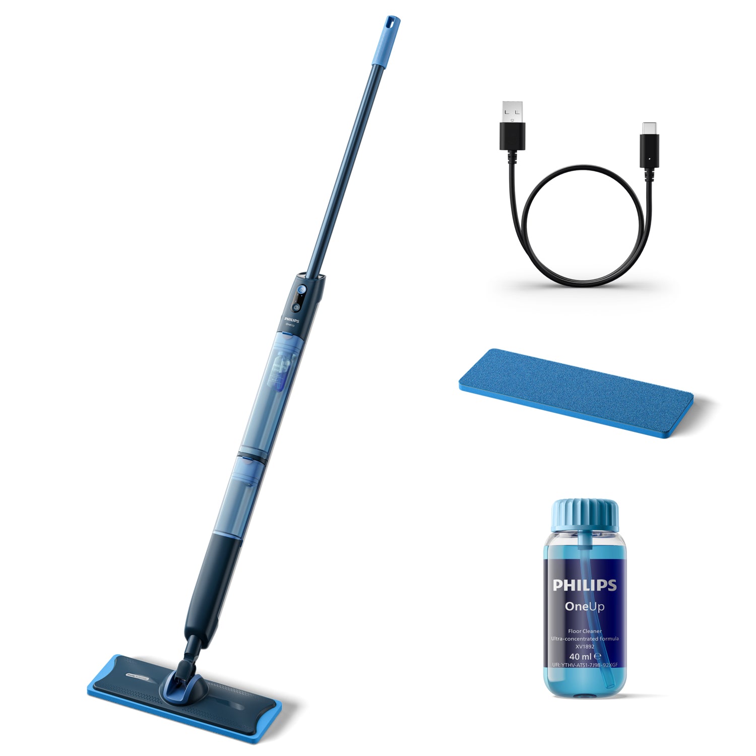 Philips Elektrischer Wischmopp OneUp 5000 Serie – 0,281 l Frischwassertank – 35,0 cm Arbeitsbreite – Blau