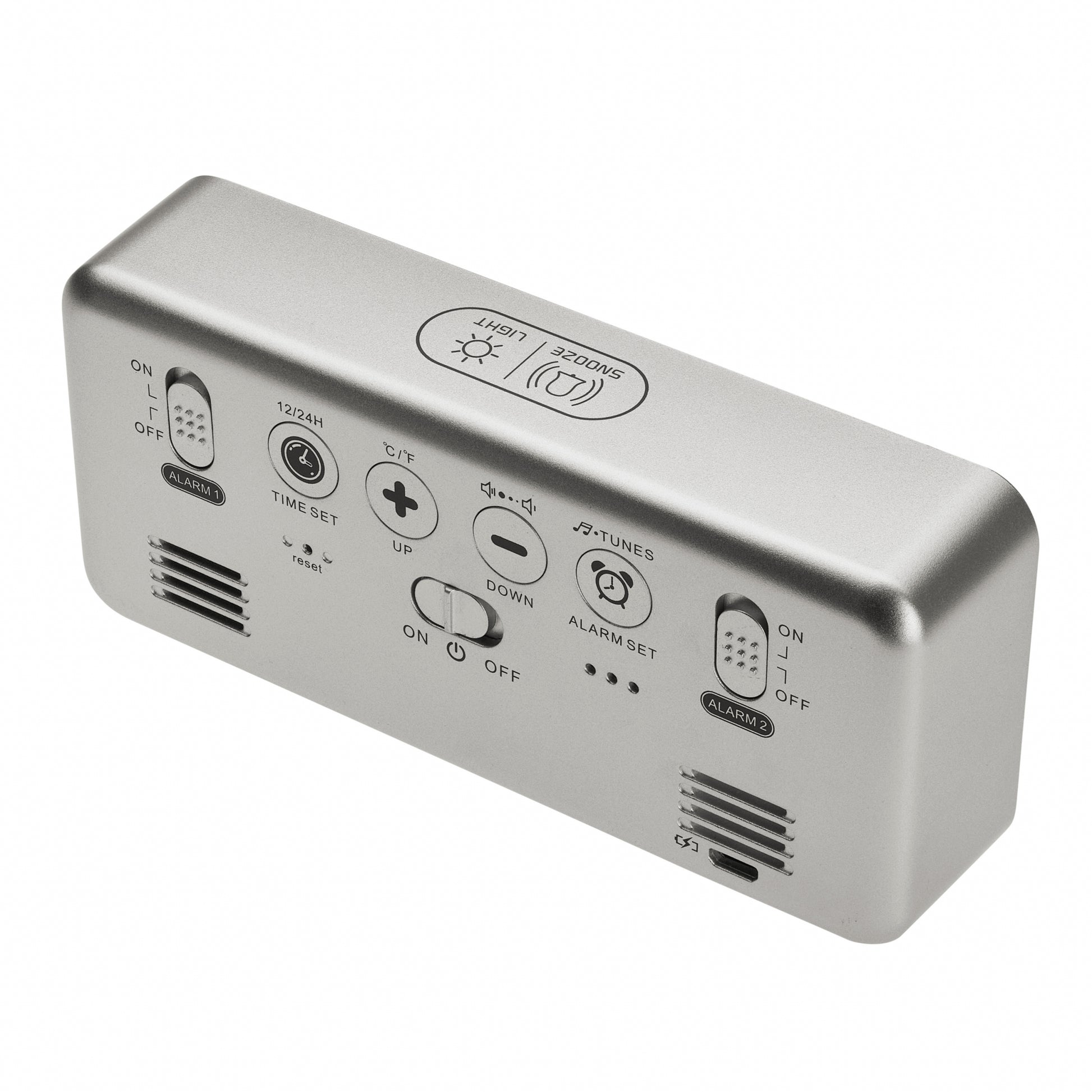 TFA-Dostmann TFA Dostmann Digitalwecker – Snooze, Thermometer, USB, 14,5 × 6,5 × 3,2 cm, Silber