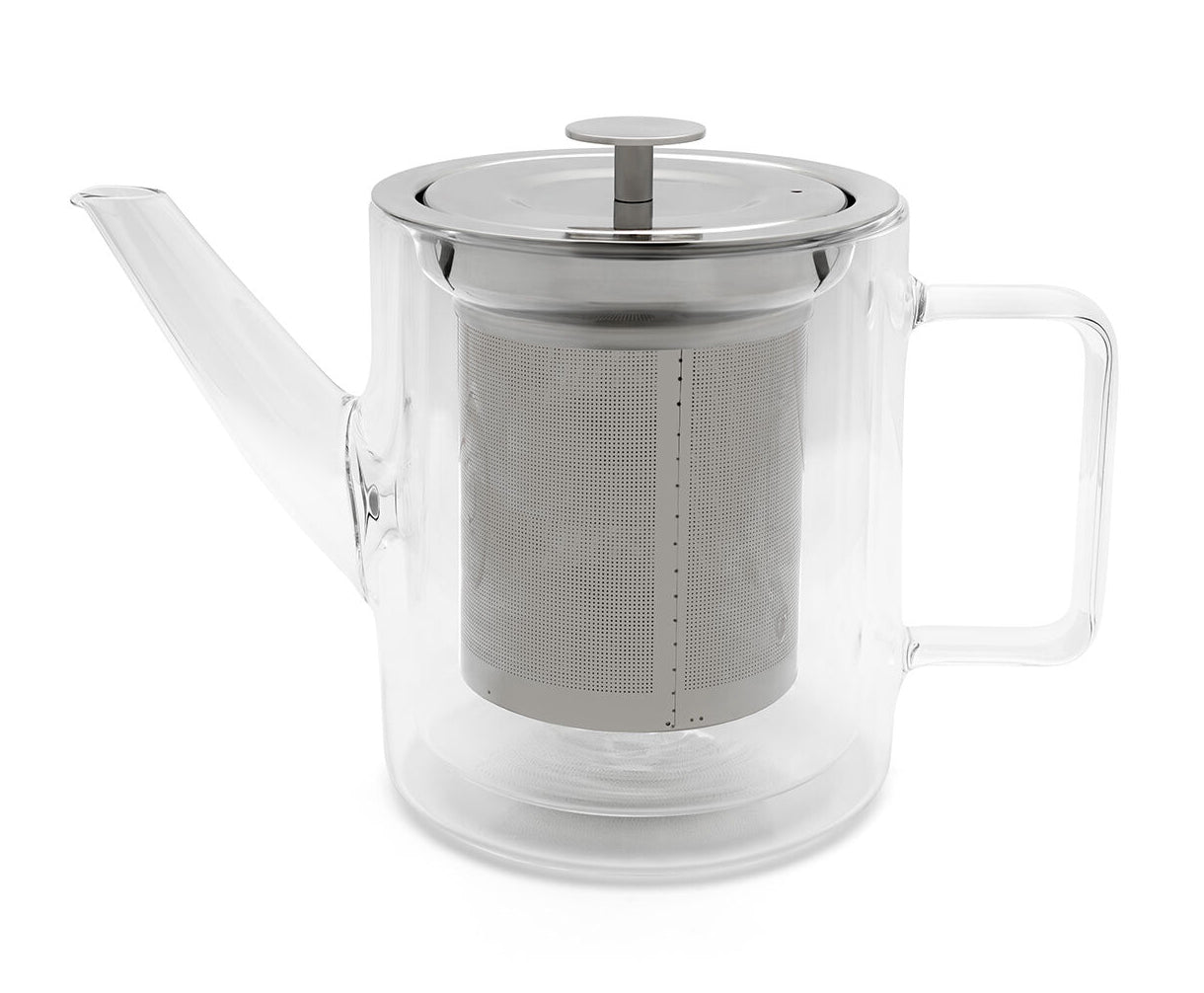 Bredemeijer Teekanne San Remo – 1 l, 16,1 × 12,7 × 23,4 cm, Glas/Edelstahl, doppelwandig, Edelstahl-Teefilter