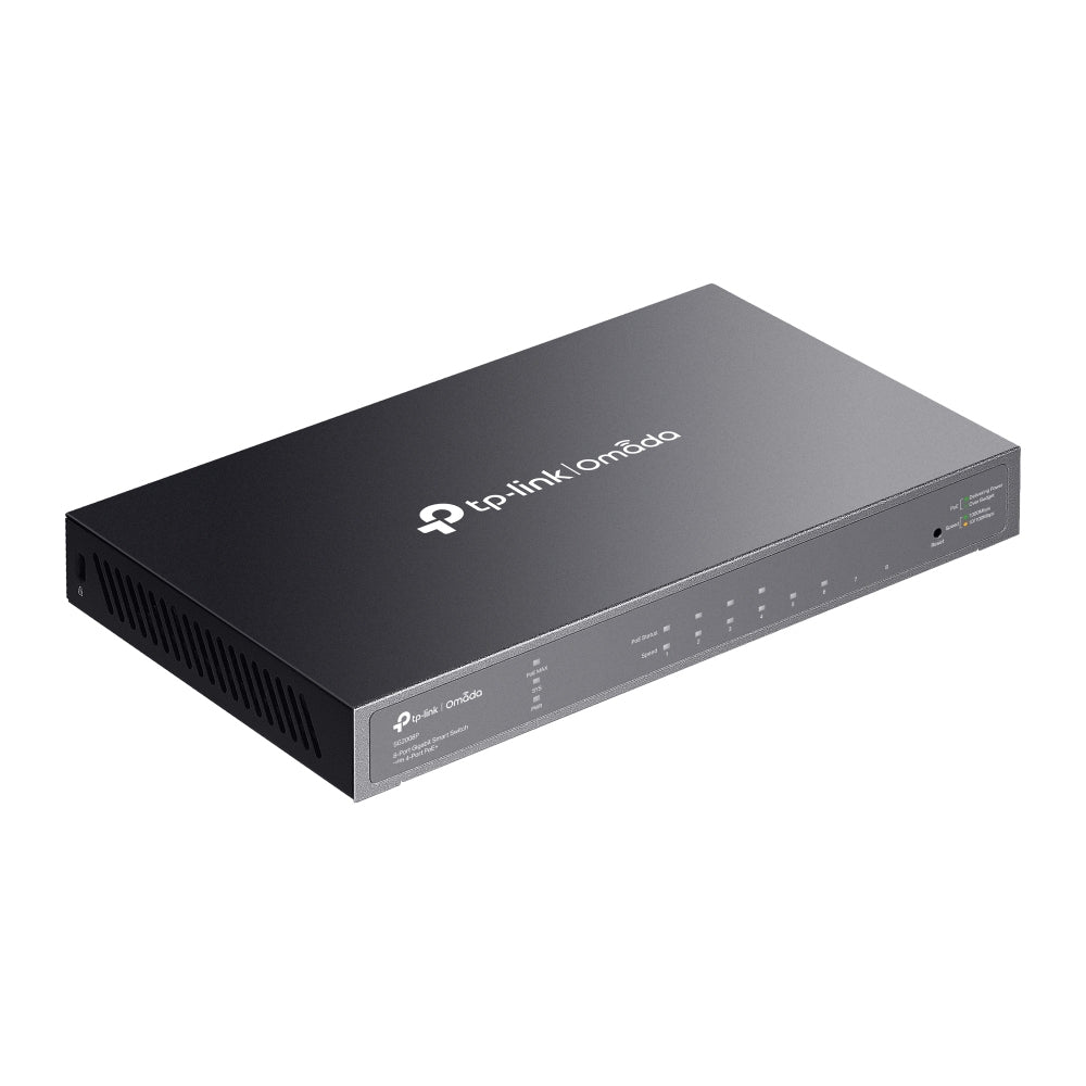 TP-Link SG2008P – Managed Switch – 8×GbE, L2/L2+, PoE+ 62 W, 19" Rack