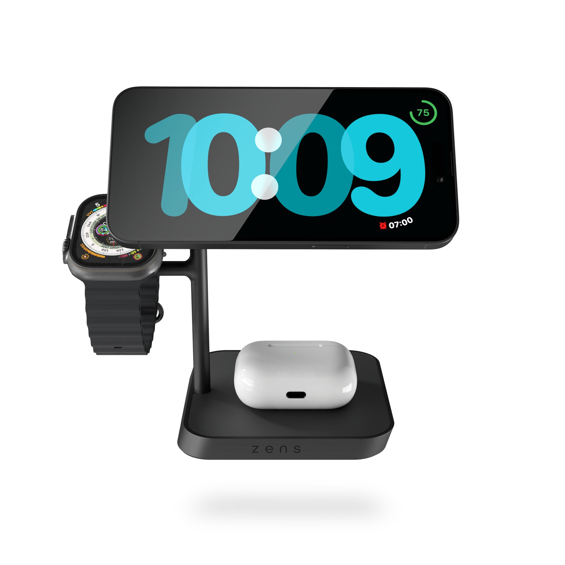 ZENS Ladestation (EU/UK/US) – 43 W, 1× USB-C, Qi, MagSafe, kabellos – für Kopfhörer, Smartphone, Smartwatch