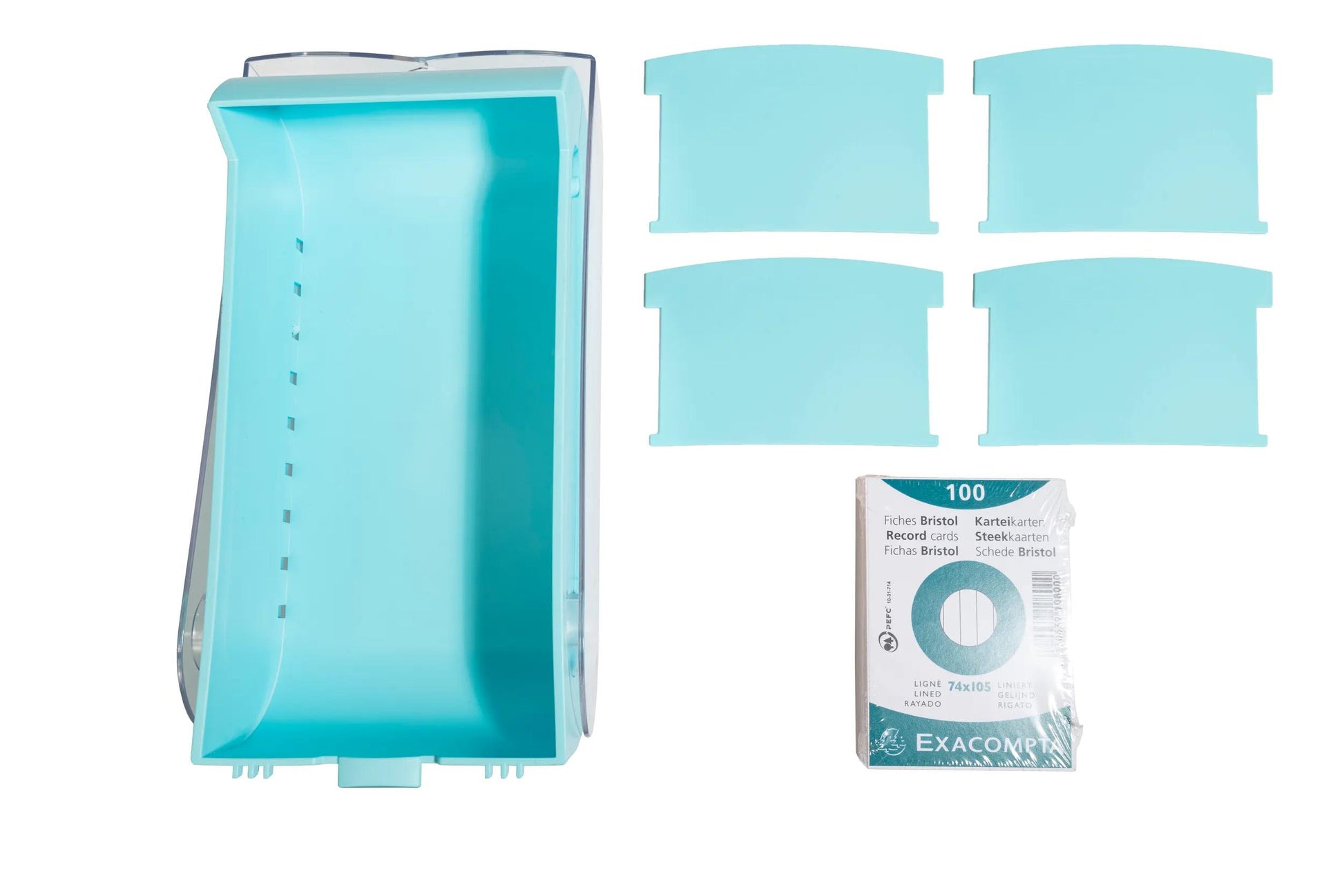 Exacompta Karteikasten BunnyBox – für A8 – mit Deckel, für 650 Karten, inkl. 100 Stk, türkis