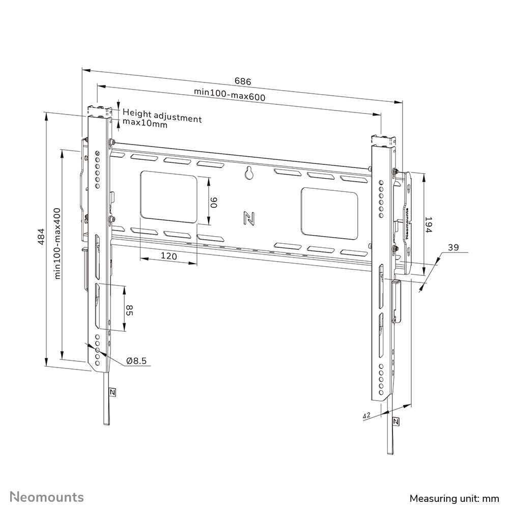 Neomounts LEVEL-750 – Wandhalterung, fix, für 42–86", VESA 100×100–600×400, bis 125 kg, schwarz