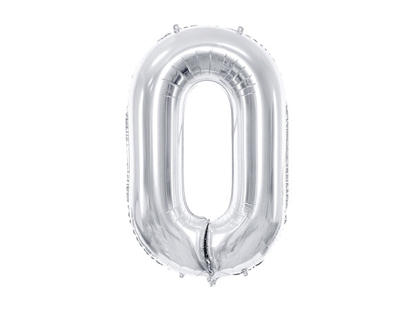 PartyDeco Folienballon Zahl 0 – Silber – 86 cm – 1 Stk