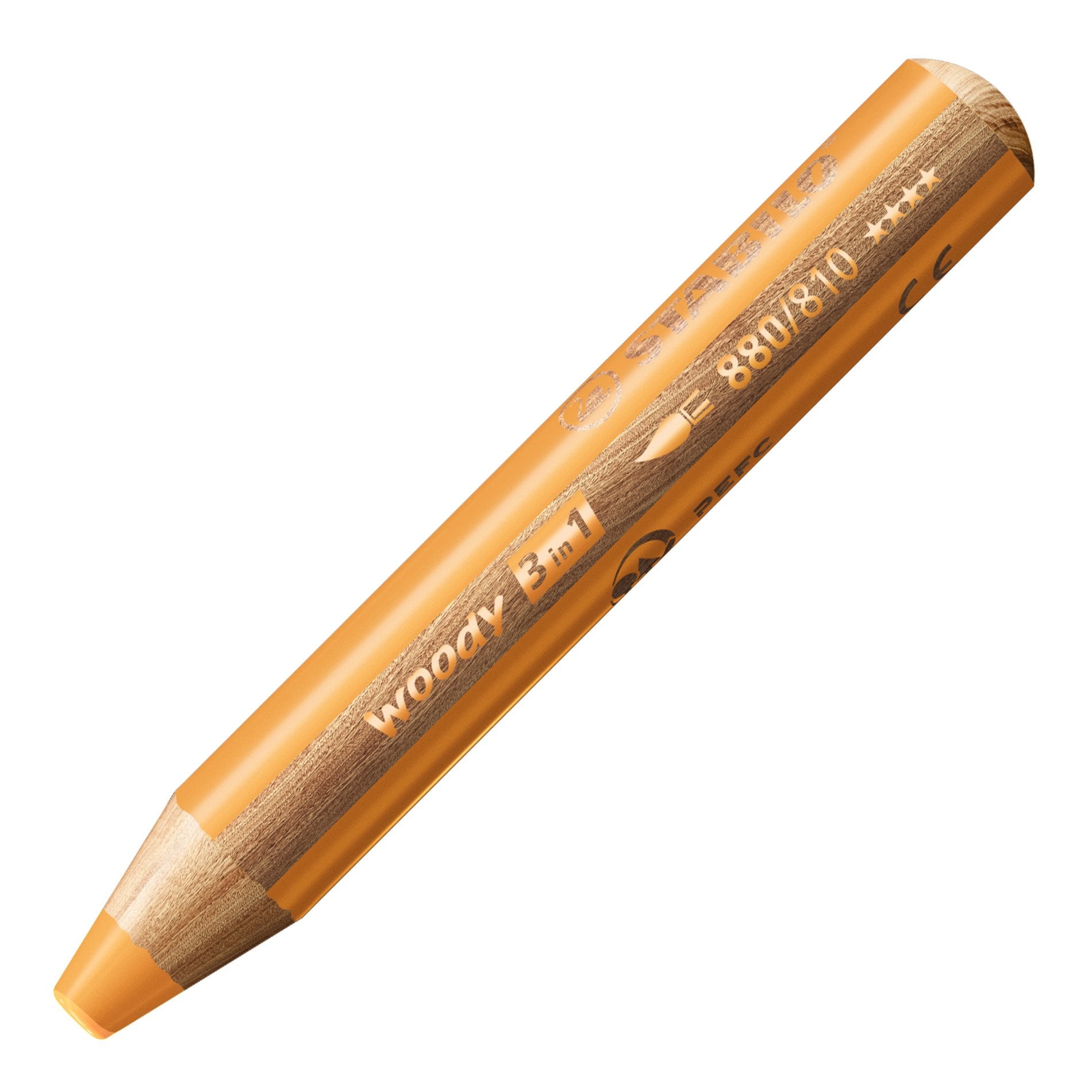 STABILO Buntstifte woody 3 in 1 – 3-in-1, rund, Minen-Ø 10 mm, Einzelstift orange