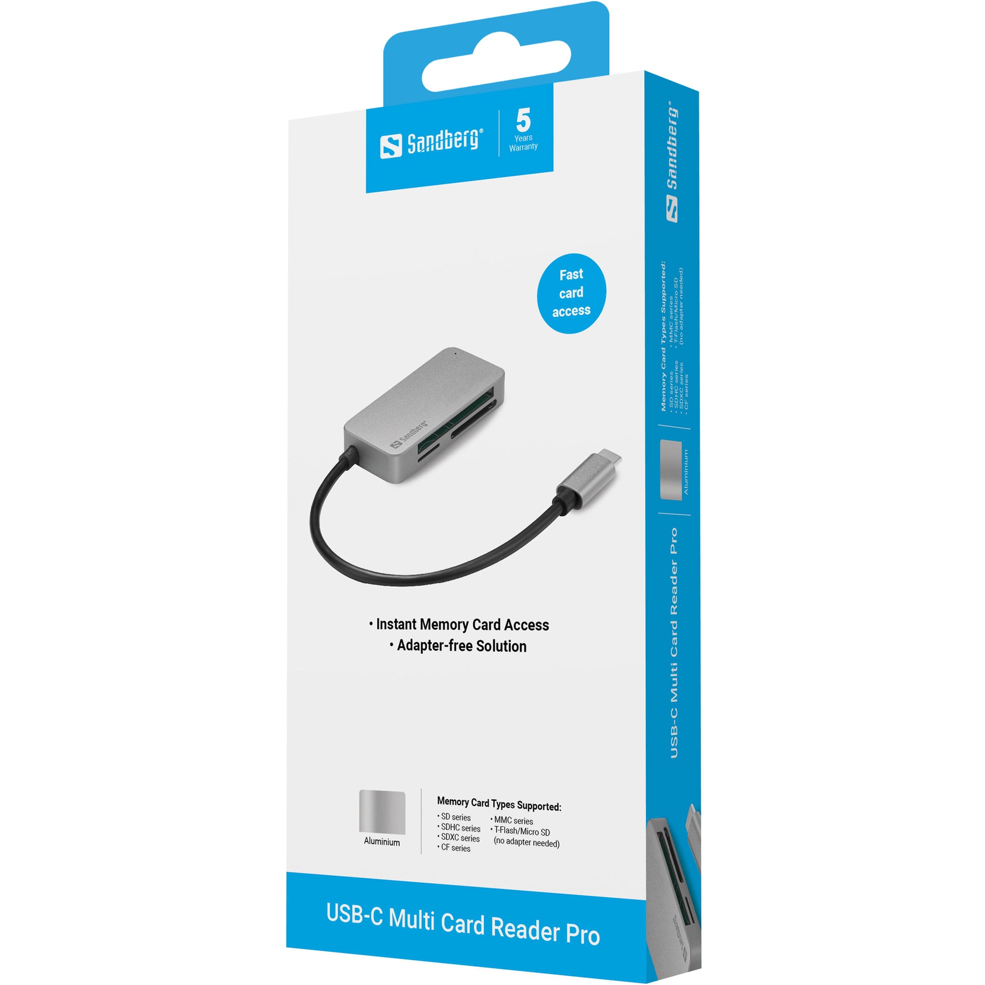 Sandberg Multi Card Reader Pro Kartenleser – CF, SD, microSD, USB-C, USB 3.2 Gen 1 (5 Gbit/s) – Schwarz