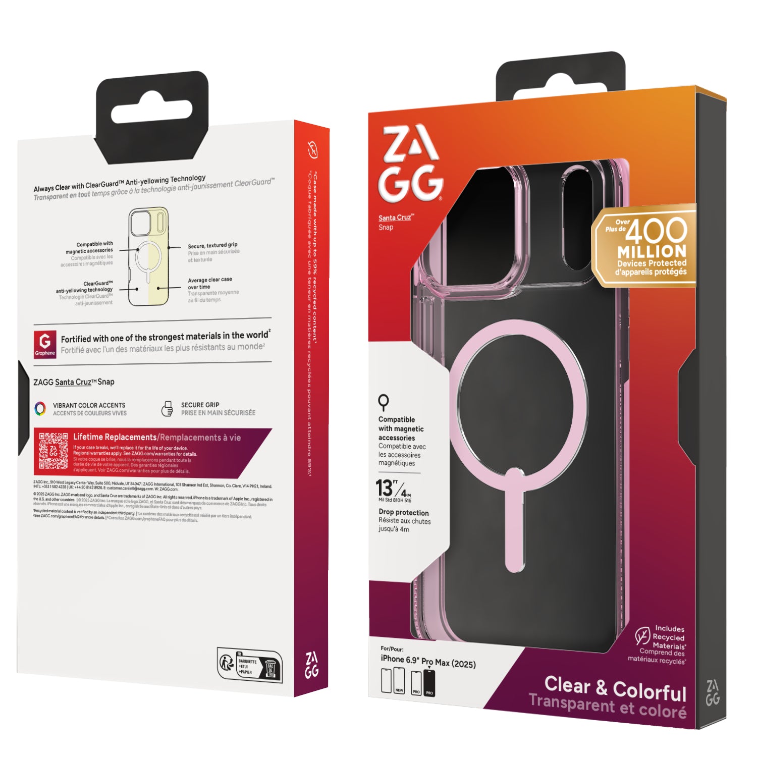 ZAGG Santa Cruz Snap – Backcover – für Apple iPhone 17 Pro Max, MagSafe, Graphen, Pink, bis 4 m Sturzsicher