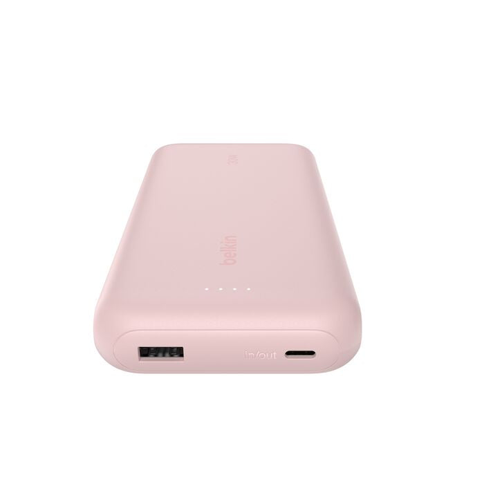 Belkin Powerbank 20000 mAh, PD 30 W, mit integriertem USB-C-Kabel, Pink