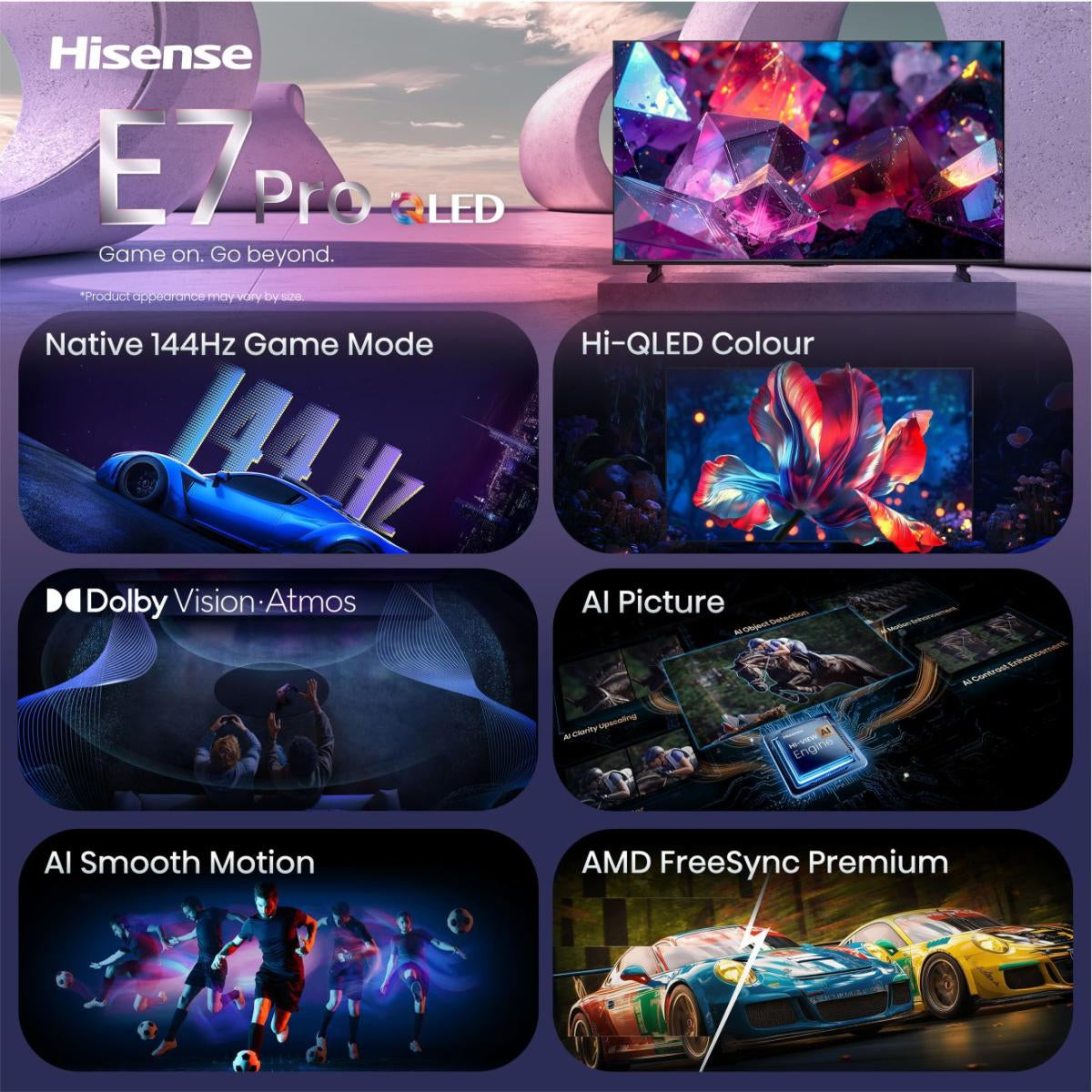 Hisense 50E7S PRO – 50" QLED Fernseher – 4K UHD – QLED – VIDAA U9 – 144 Hz – 350 cd/m² – Dolby Vision