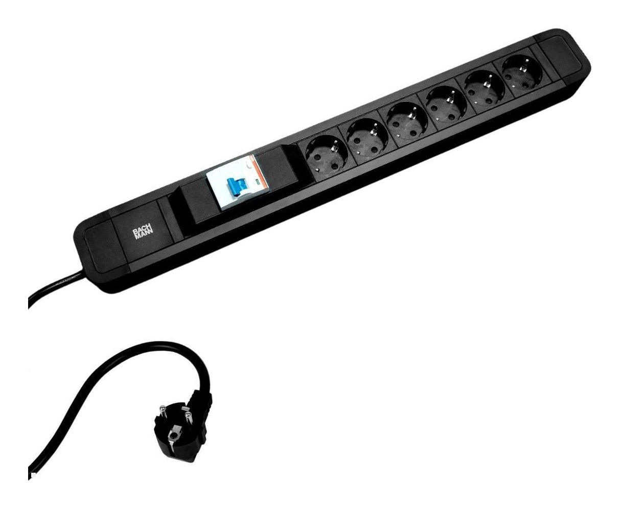 Bachmann PRIMO 2 Steckdosenleiste, 6×T13, mit Schalter, 2 m – Schwarz