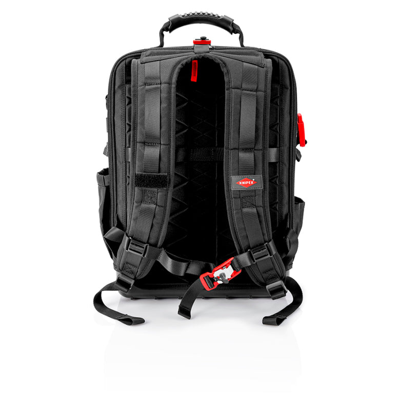 Knipex Modular X18 Werkzeugrucksack – leer, mit Schultergurt, schwarz/rot, B 340 × H 530 × T 210 mm
