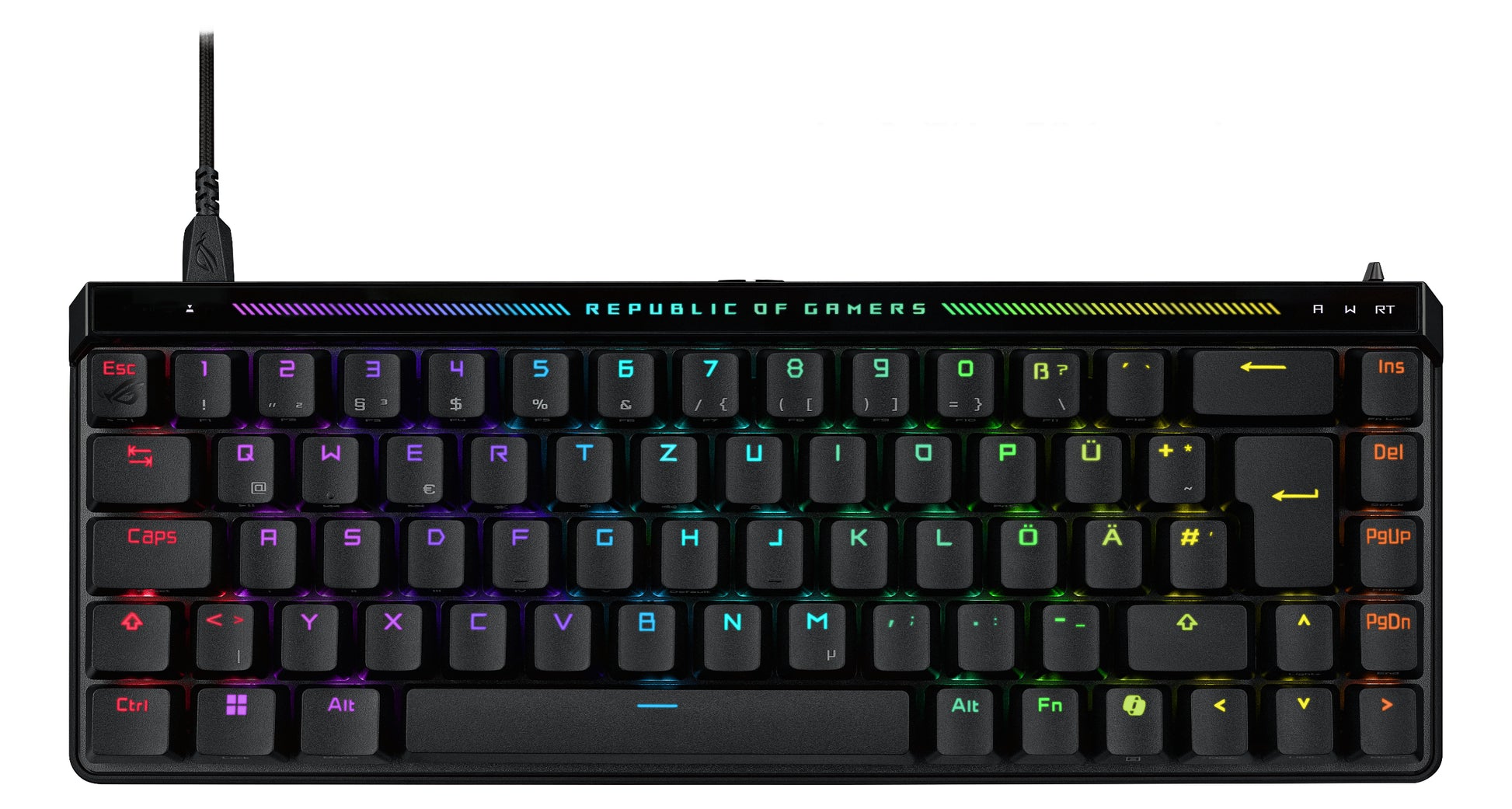 ASUS ROG Falchion Ace – Gaming-Tastatur 65% – Mechanisch (ROG HFX), Kabelgebunden USB-C, RGB, Schwarz