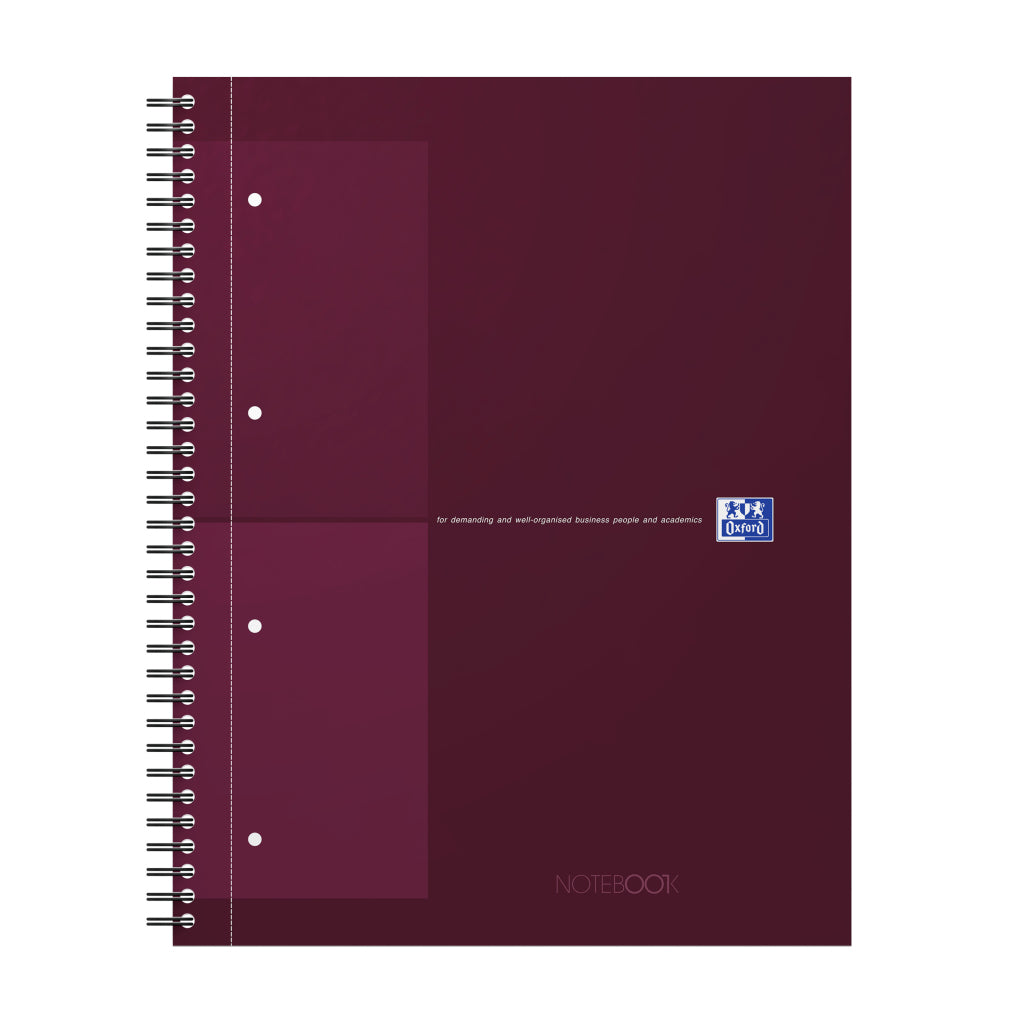 Oxford Collegeblock – A4+ – Doppelspirale, Hardcover, mikroperforiert, Kopfzeile, doppelter Rand, Burgund