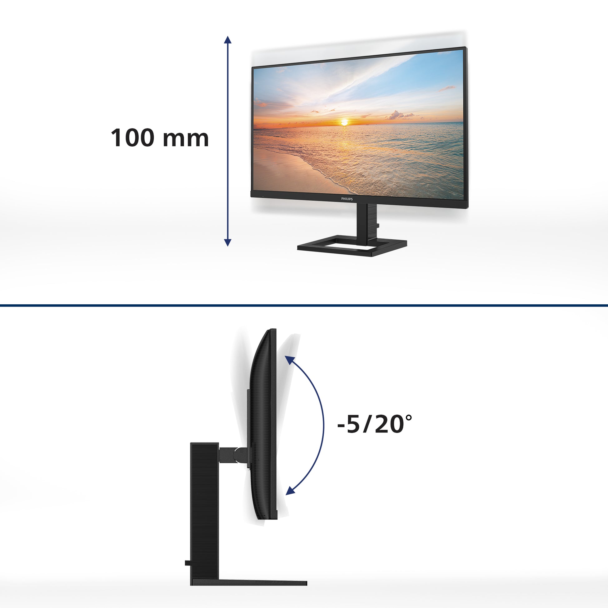 Philips 27E1N1800AE/00 – Monitor, 27", IPS, 60 Hz, 350 cd/m², Adaptive Sync, VESA 100 × 100, Schwarz