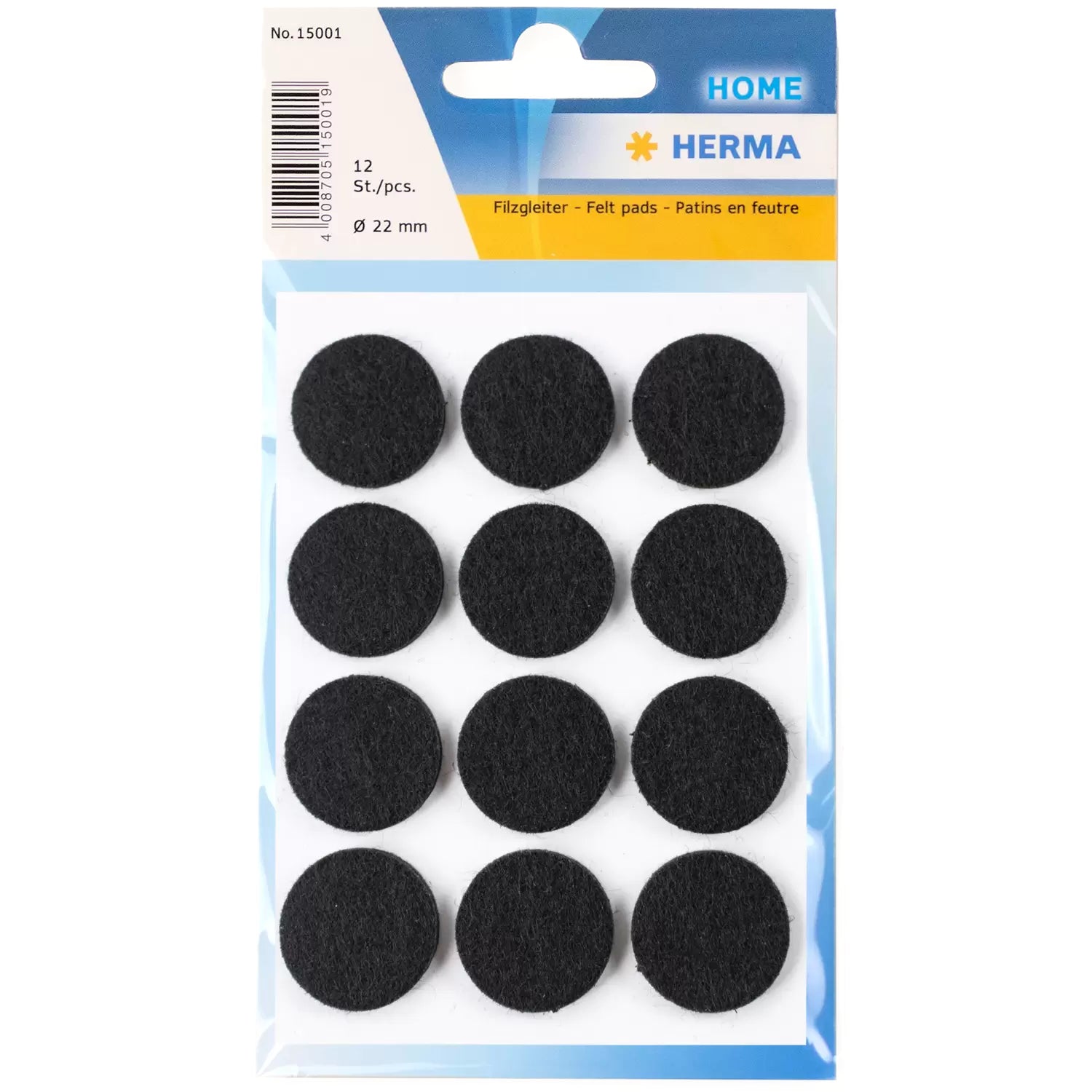 HERMA Filzgleiter Ø 22 mm – Filz – schwarz – 12 Stück