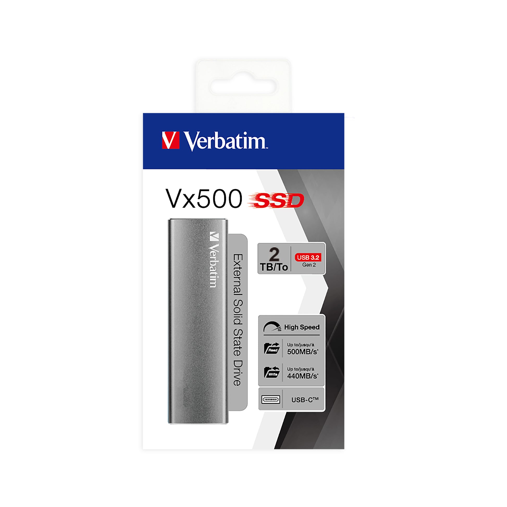 Verbatim VX500 – 2 TB, USB-C 3.2 Gen 2, 500 MB/s lesen, 440 MB/s schreiben