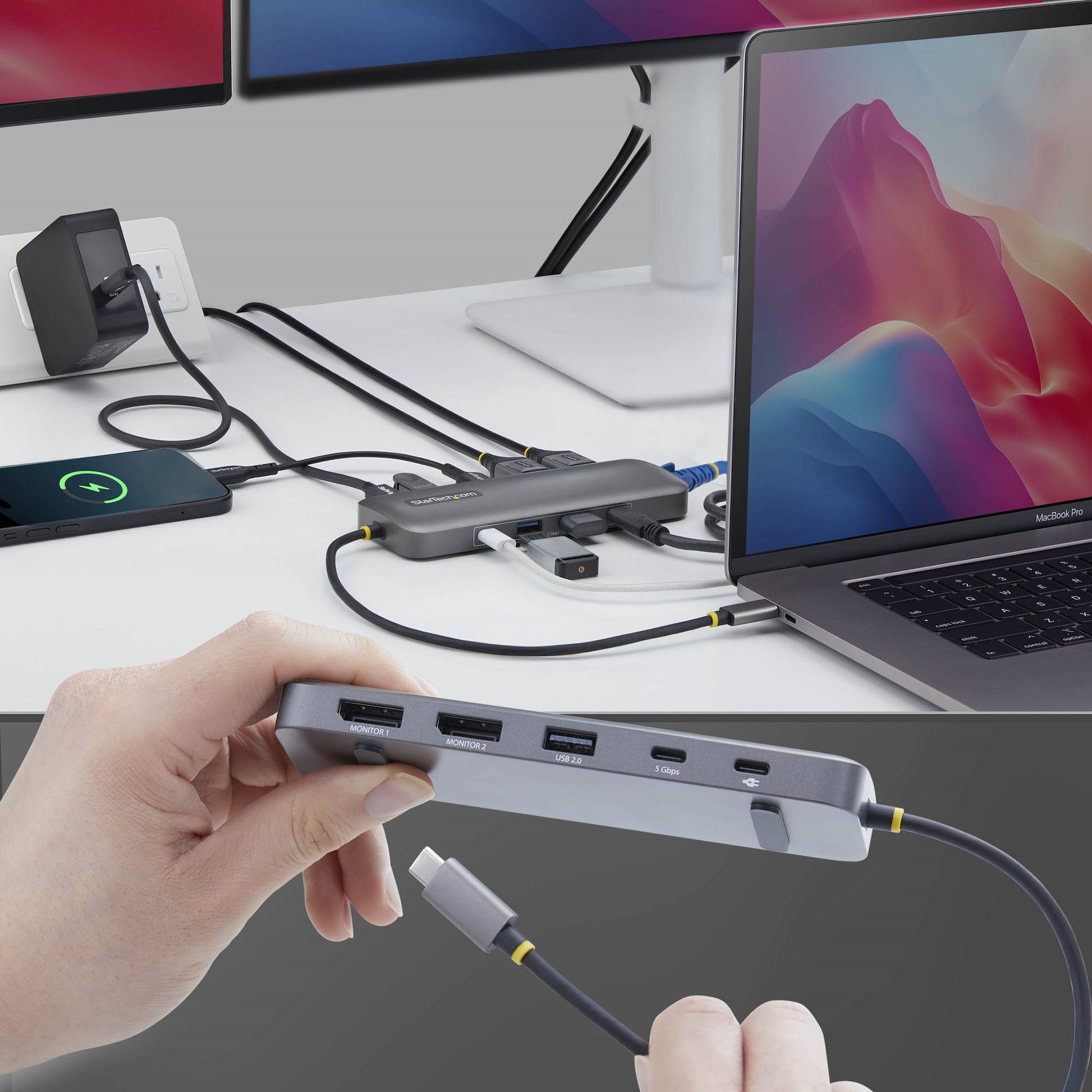StarTech.com 189B-USBC-MULTIPORT Multiport-Adapter – USB-C, 2× DP, 3× USB-A, 100 W PD, GbE