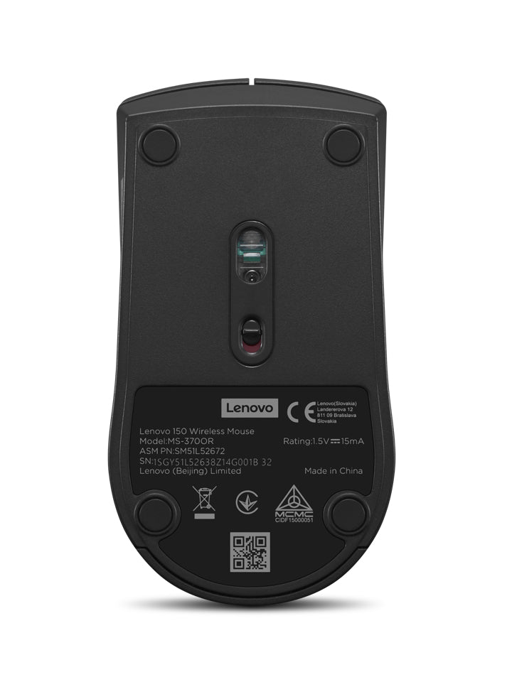 Lenovo 150 – Maus – Kabellos (2,4 GHz), beidhändig, Schwarz