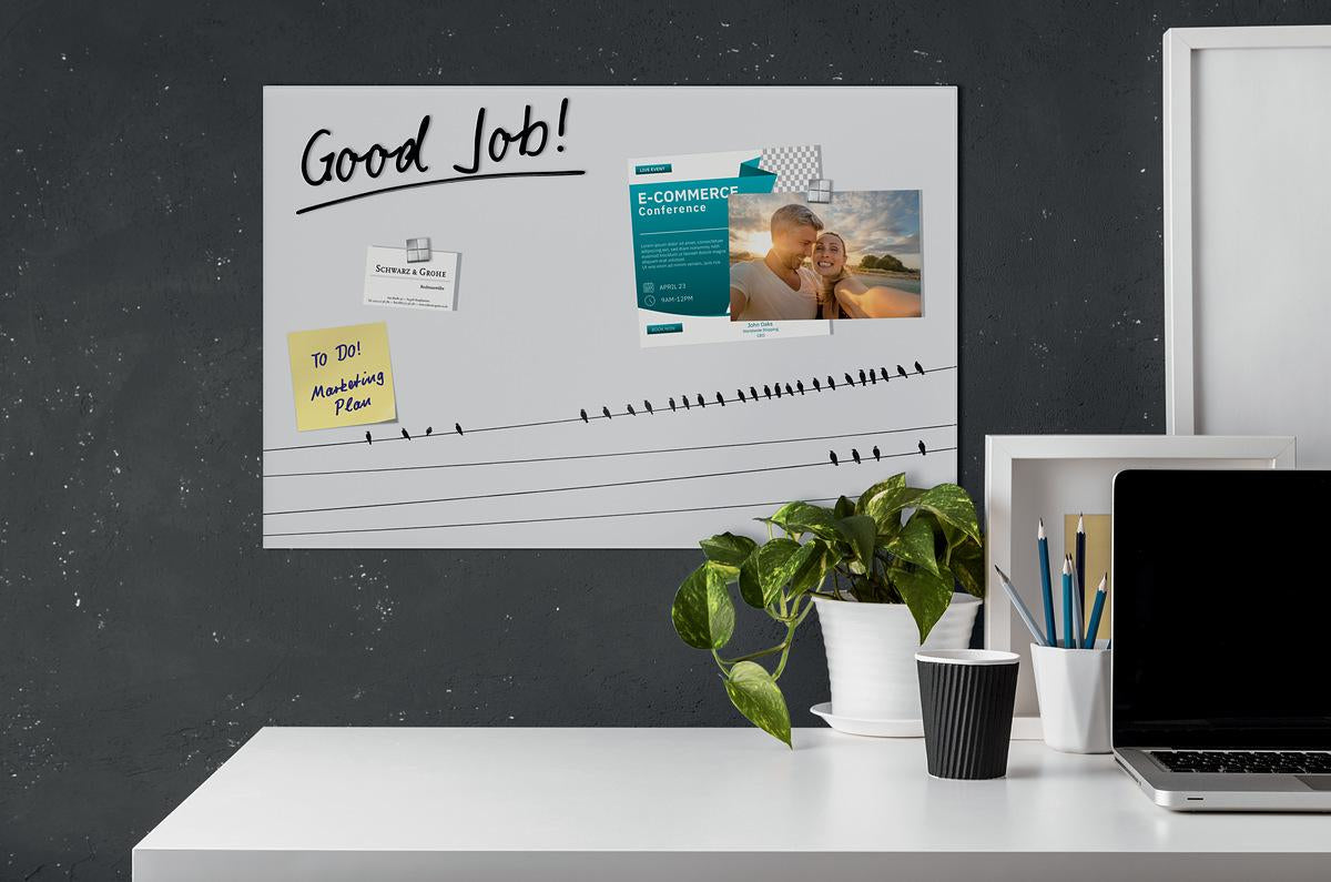 Sigel Whiteboard – 60 × 40 cm, Glas, magnetisch, Wandmontage, inkl. SuperDym Magnetwürfel, Montagesatz