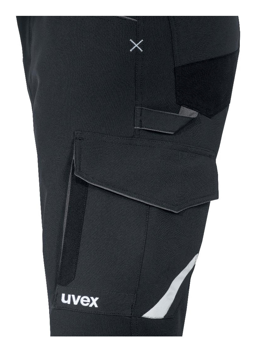 Uvex Cargohose suXXeed craft – Grösse 48 – Graphit, 4-Wege-Stretch, Knieschutz, Reflektierend