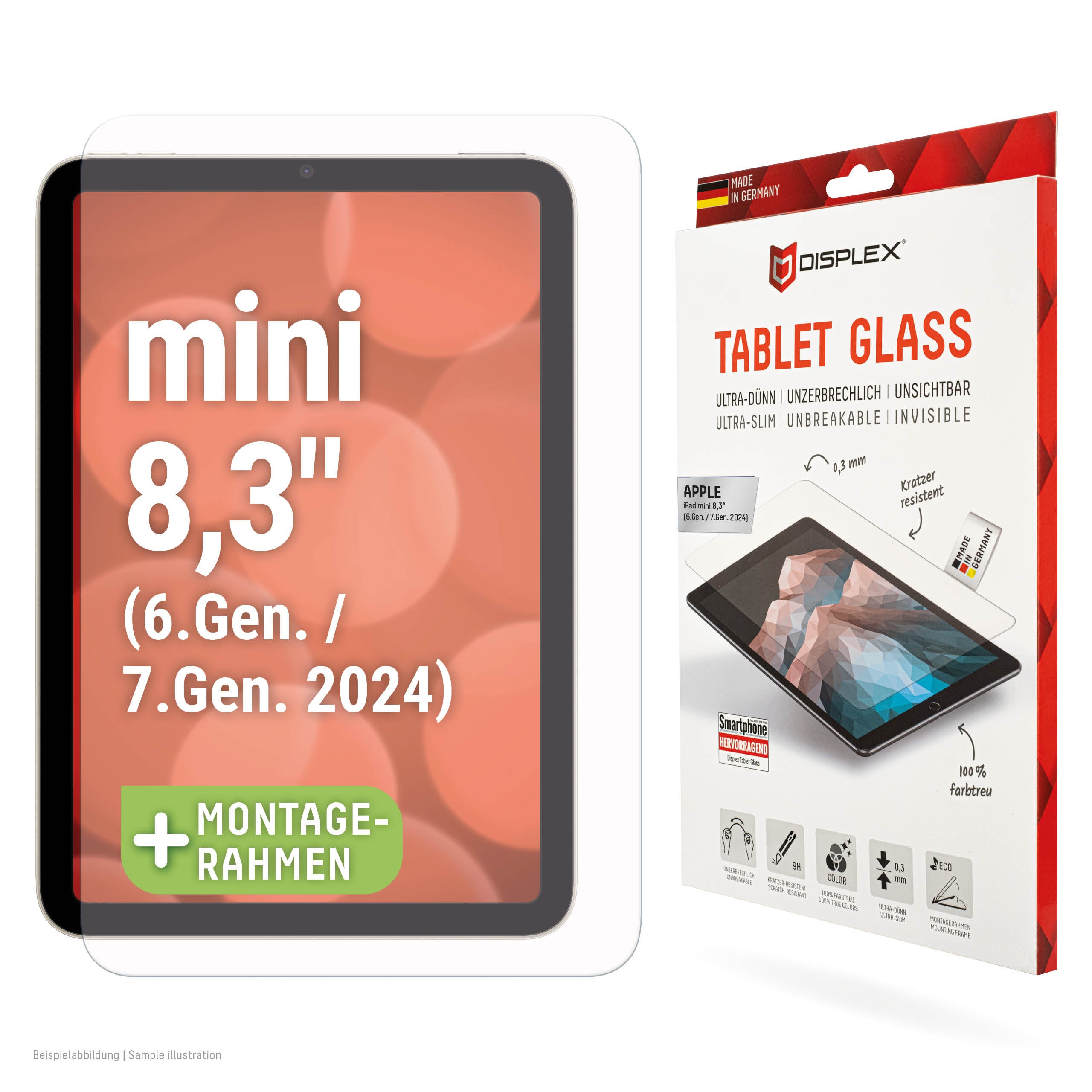 Displex Panzerglas für iPad mini 8,3" (6./7. Gen.) – 9H, Anti-Fingerprint