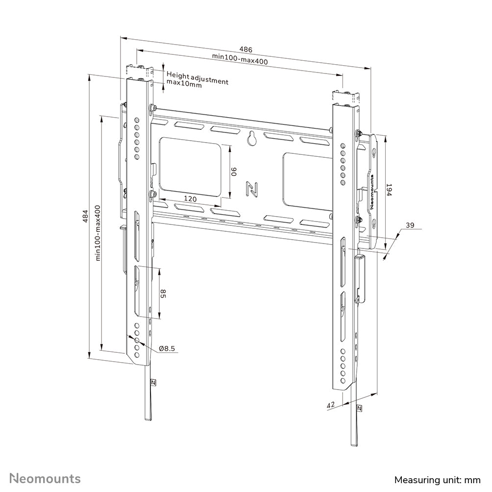 Neomounts Wandhalterung – Fix – 32–75" – VESA 100×100–400×400 – bis 100 kg, Höhenverstellbar – WL30-750BL14