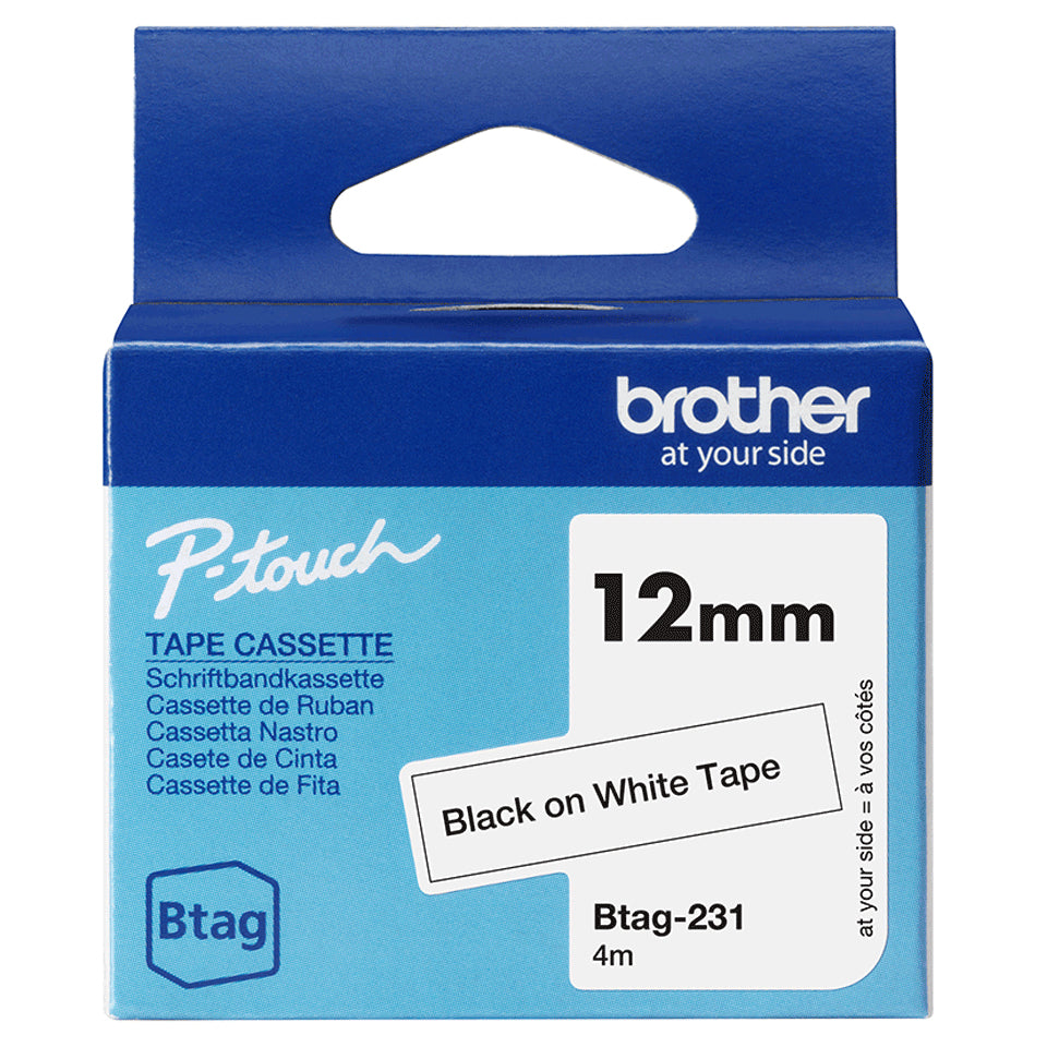 Brother Schriftband – 12 mm × 4 m, weiss, schwarz