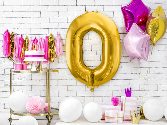 PartyDeco Folienballon Zahl 0 – Gold – 86 cm – Folie – 1 Stück – mit Helium befüllbar