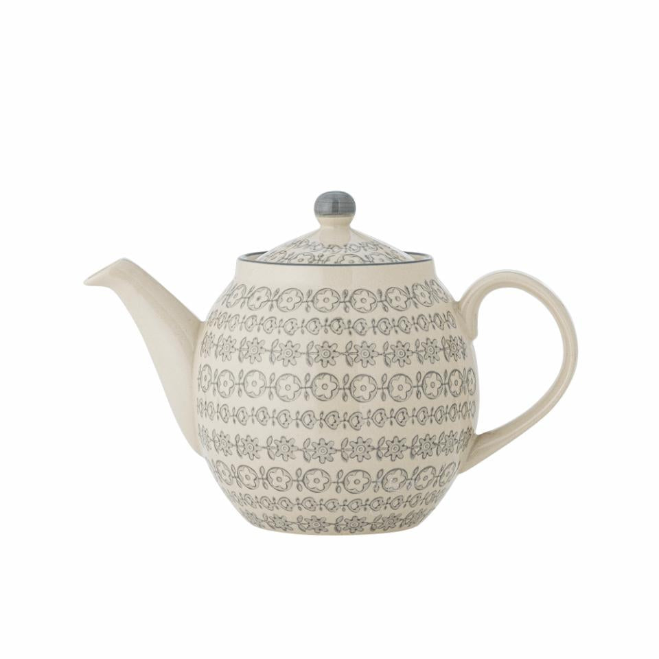 Bloomingville Teekanne – 1,2 l, Ø 14 cm, H 16 cm, Steingut, Grau, mit abnehmbarem Deckel, spülmaschinenfest