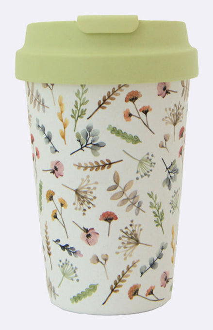BioLoco Kaffeebecher Easy C. Watercolorflowers – 350 ml, Kunststoff (PLA)/Silikon, mit Deckel