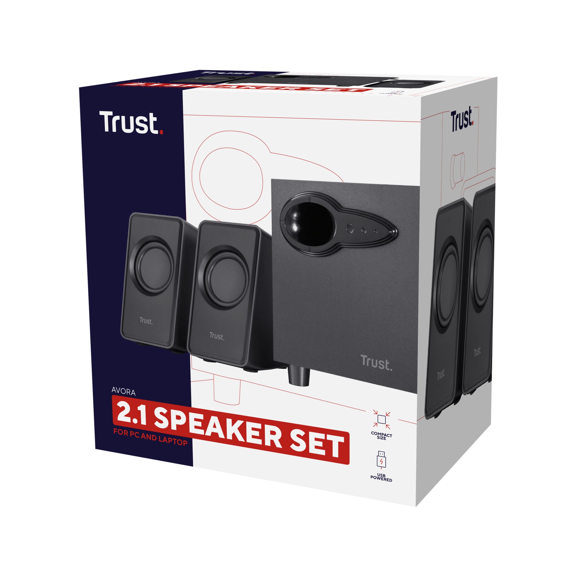 Trust Avora – PC-Lautsprecher-Set 2.1 – 9 W, mit aktivem Subwoofer, 3,5 mm Klinke, USB, Schwarz