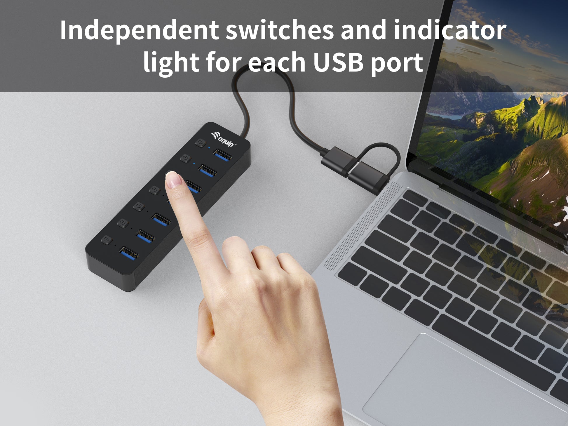 Equip USB-Hub – USB 3.2 Gen 1, 7× USB-A, für Windows/Mac