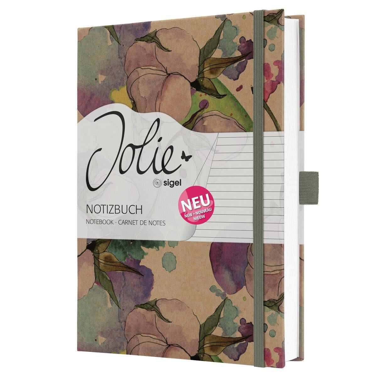 Jolie Notizbuch – A5 – liniert – 96 Blatt – 100 g/m² – Hardcover, Gummiband, Stiftschlaufe, mehrfarbig, FSC
