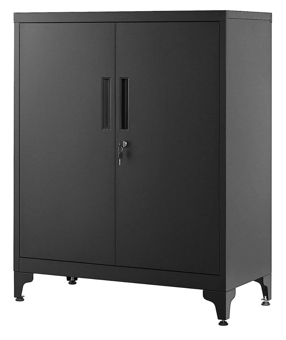 Songmics OMC013B01 – Aktenschrank, 2 Tablare, abschliessbar, Stahl, 800 × 400 × 900 mm, Schwarz